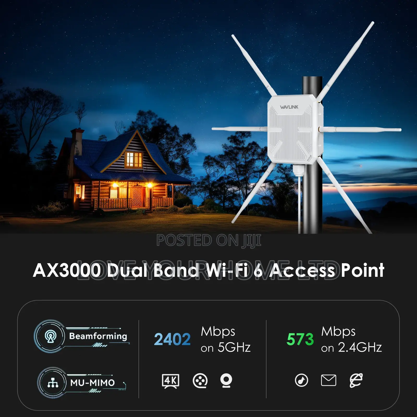Ax3000 Wi-Fi 6 Outdoor Access 6-Antenna 300m Router