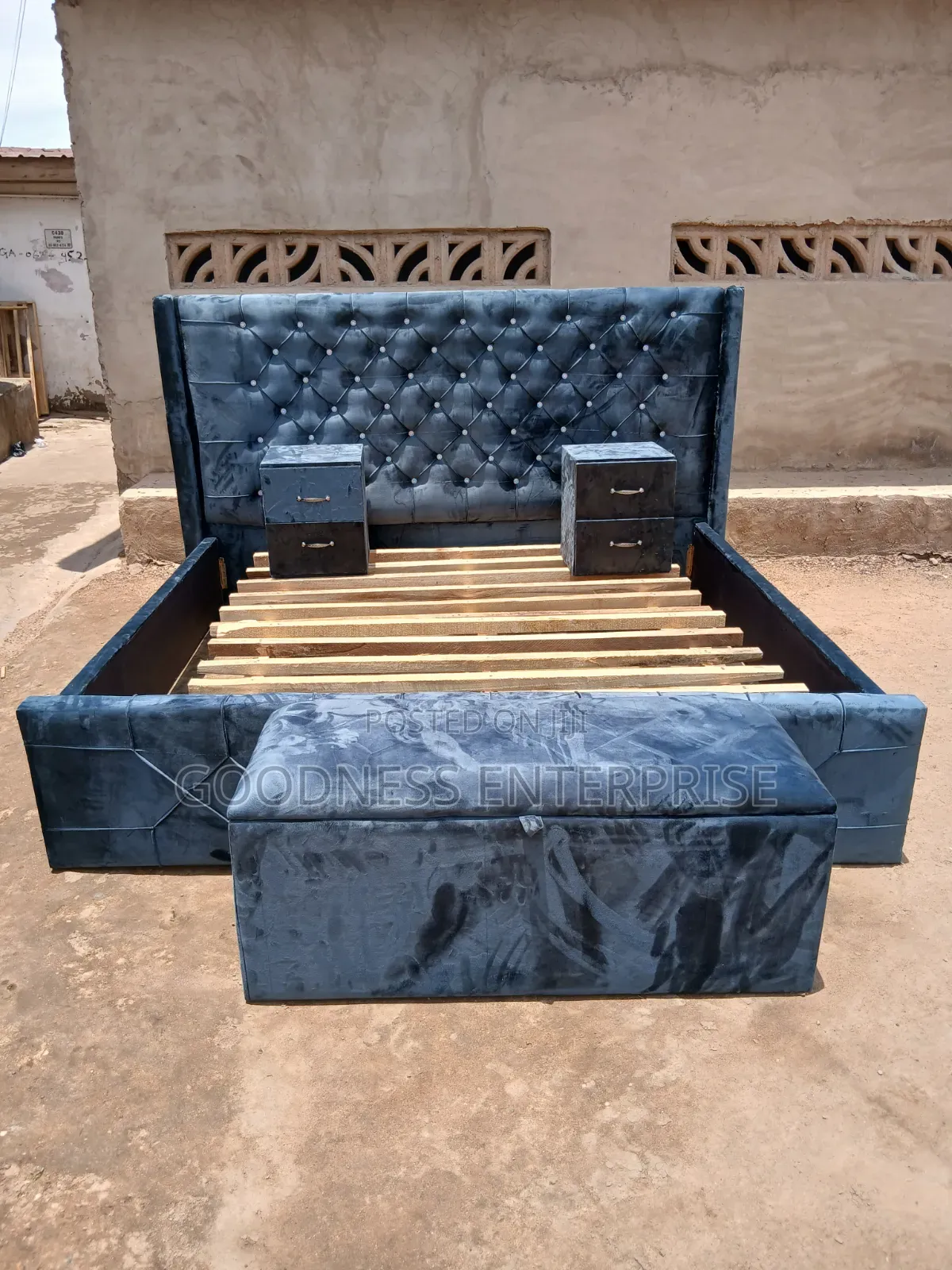 Queens Bed Frame With Two Drawers and Ottoman
