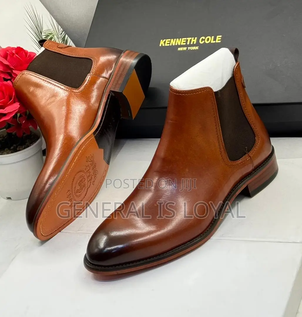 Keneth Cole Brown Leather Elastic Men’S Boot