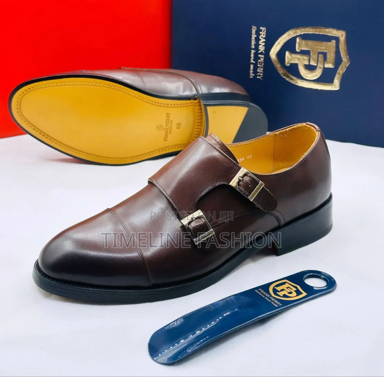 Coffee Brown Frank Perry Men's Leather Monk Strap Shoes