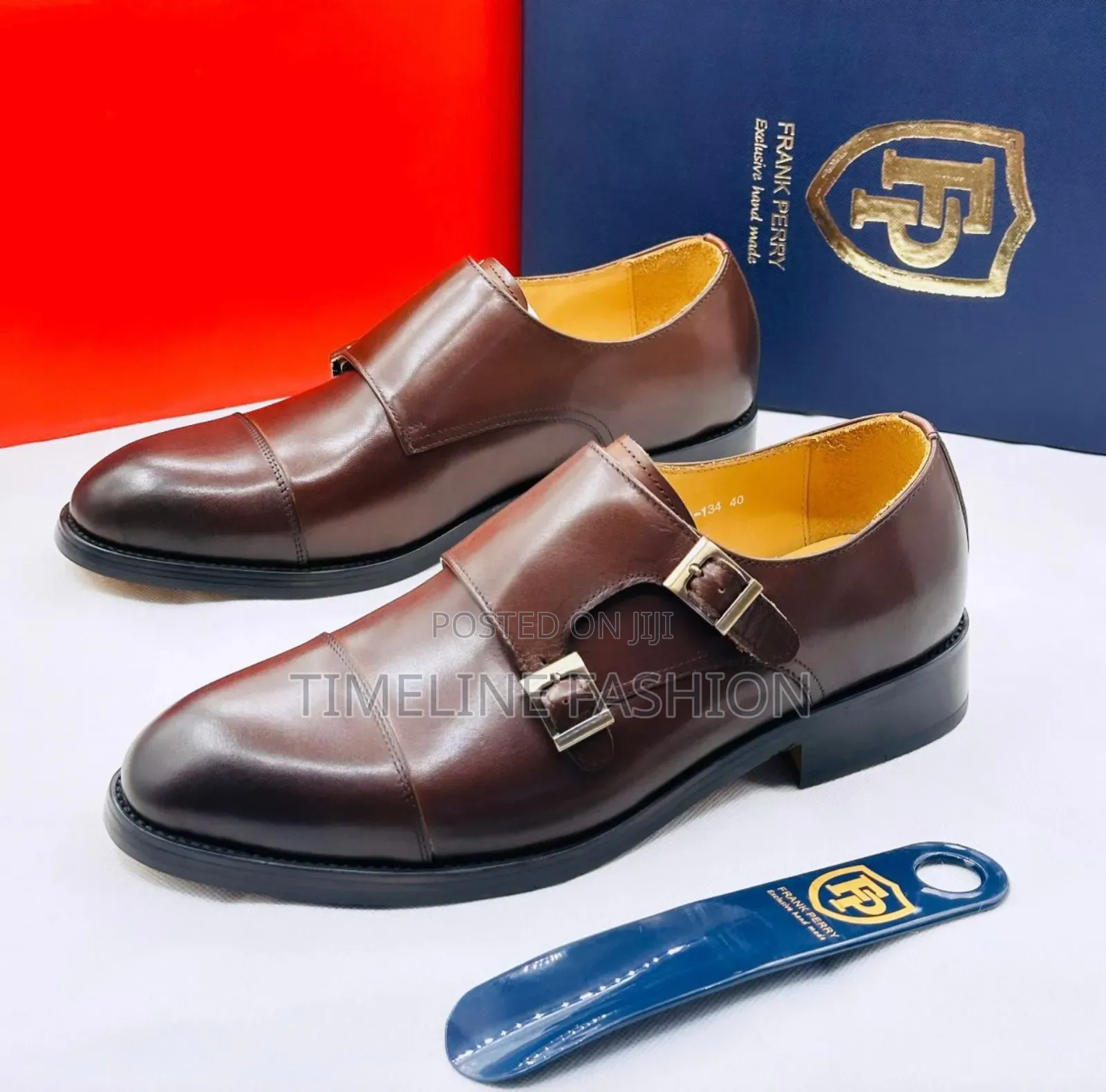 Coffee Brown Frank Perry Men's Leather Monk Strap Shoes