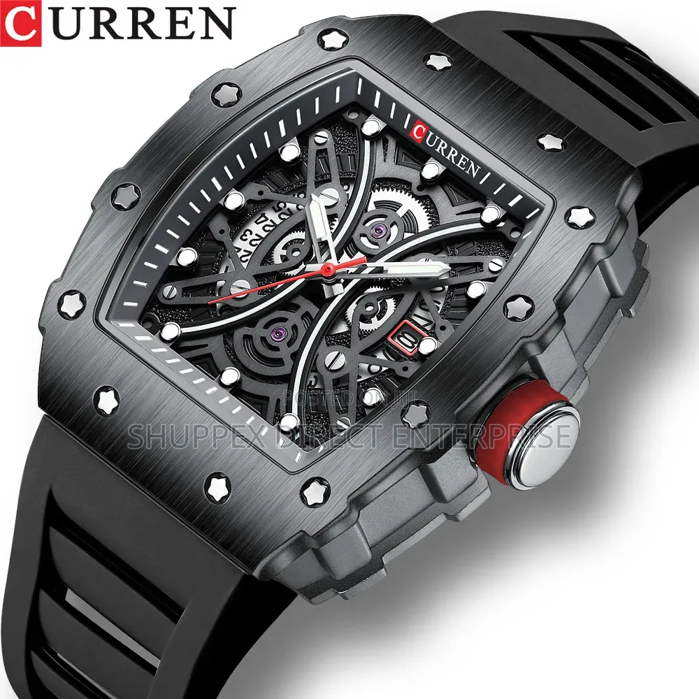 Curren 8438 Black Watch Men Sport Casual Silicone Strap Wristwatches