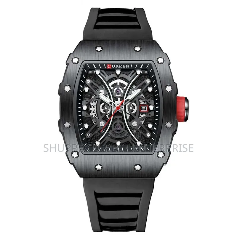 Curren 8438 Black Watch Men Sport Casual Silicone Strap Wristwatches