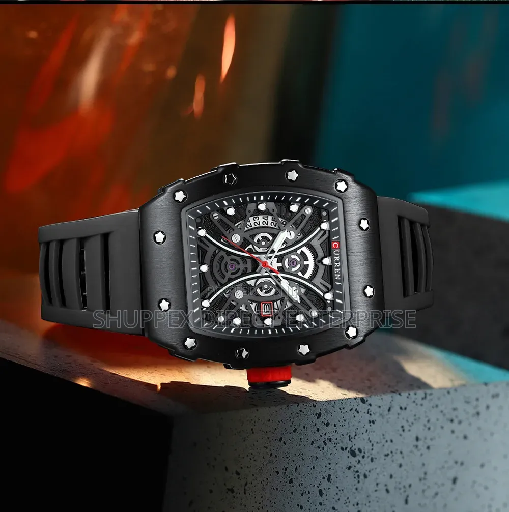 Curren 8438 Black Watch Men Sport Casual Silicone Strap Wristwatches