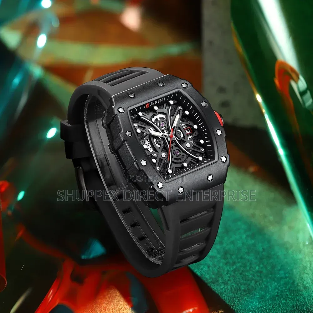 Curren 8438 Black Watch Men Sport Casual Silicone Strap Wristwatches