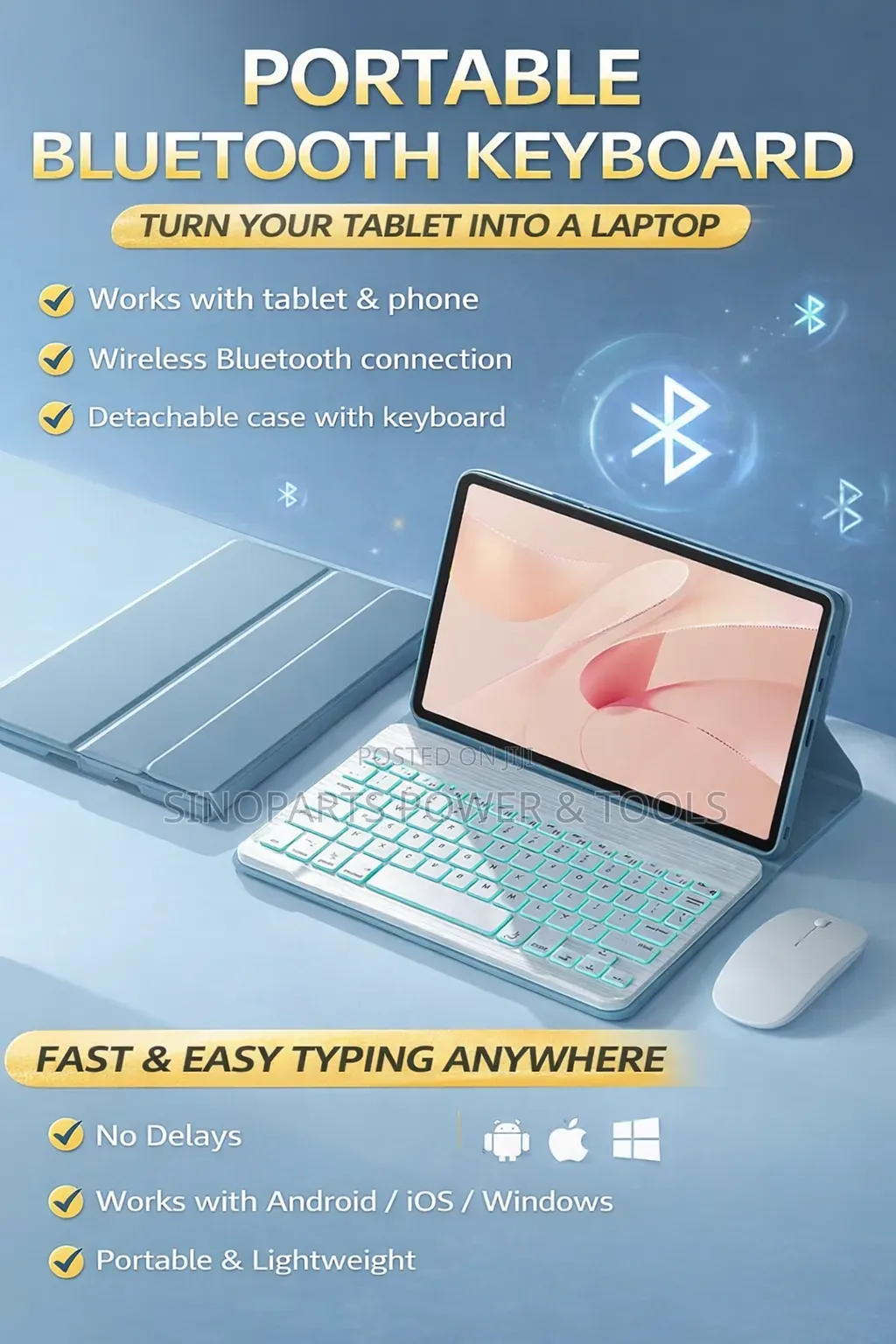 Bluetooth Keyboard for Tablet Phone Wireless Portable Case