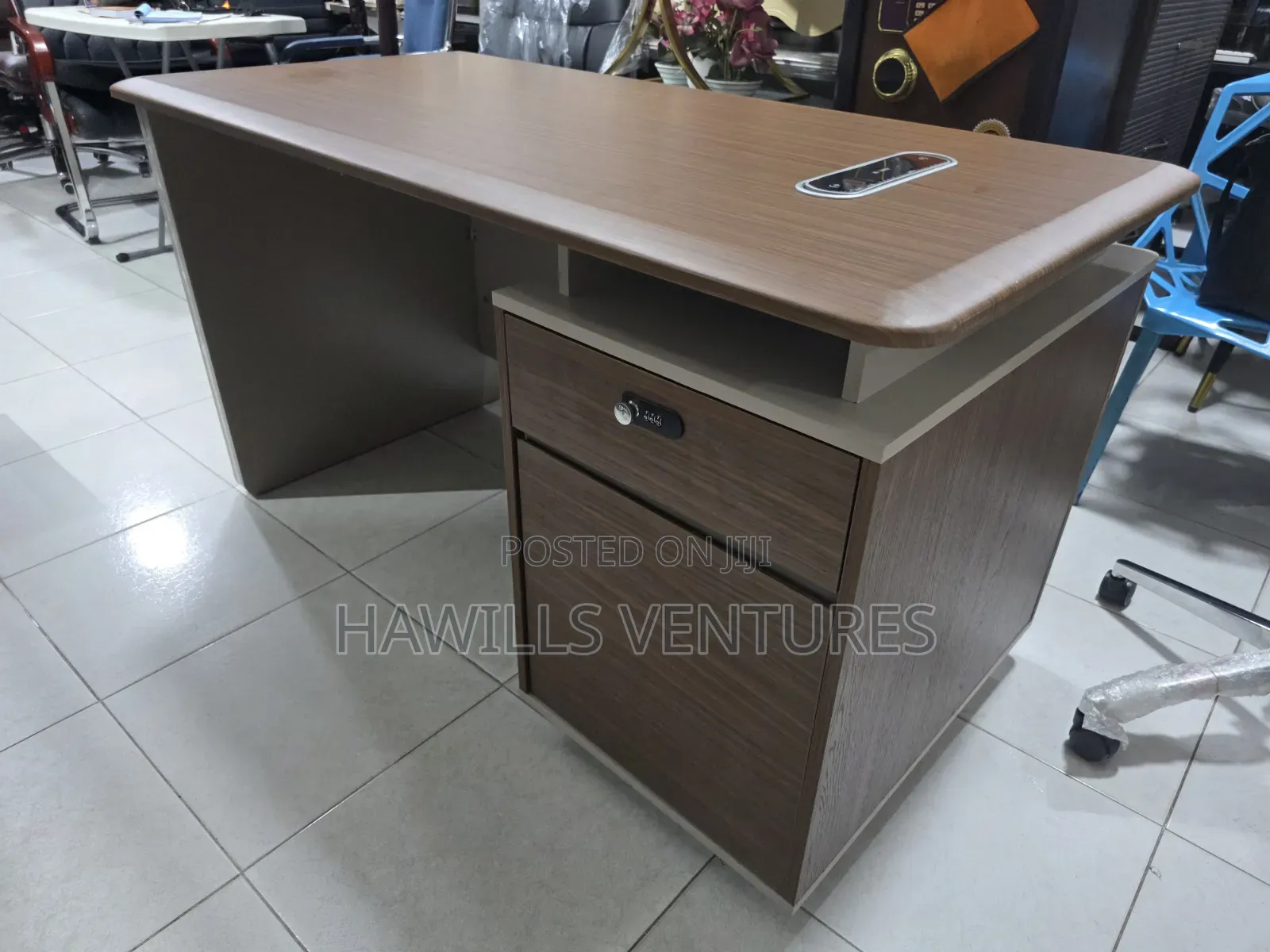 Wooden Office Swap From Hawills Featuring Lockable Cabinet.