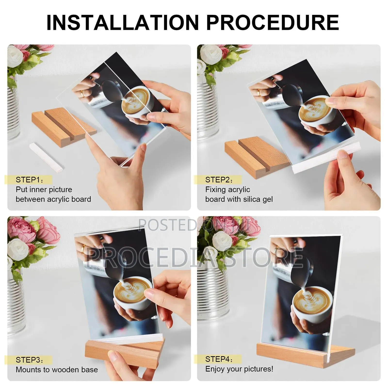 Premium L-Shape Acrylic Table Stand With Detachable Wooden Base