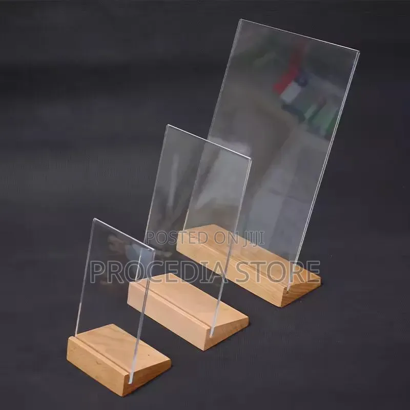 Premium L-Shape Acrylic Table Stand With Detachable Wooden Base