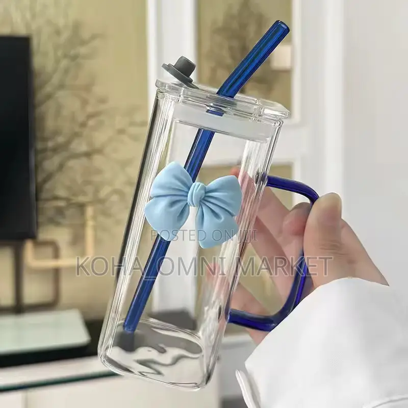 Cute Bow Glass Cup + Glass Straw (In Box)