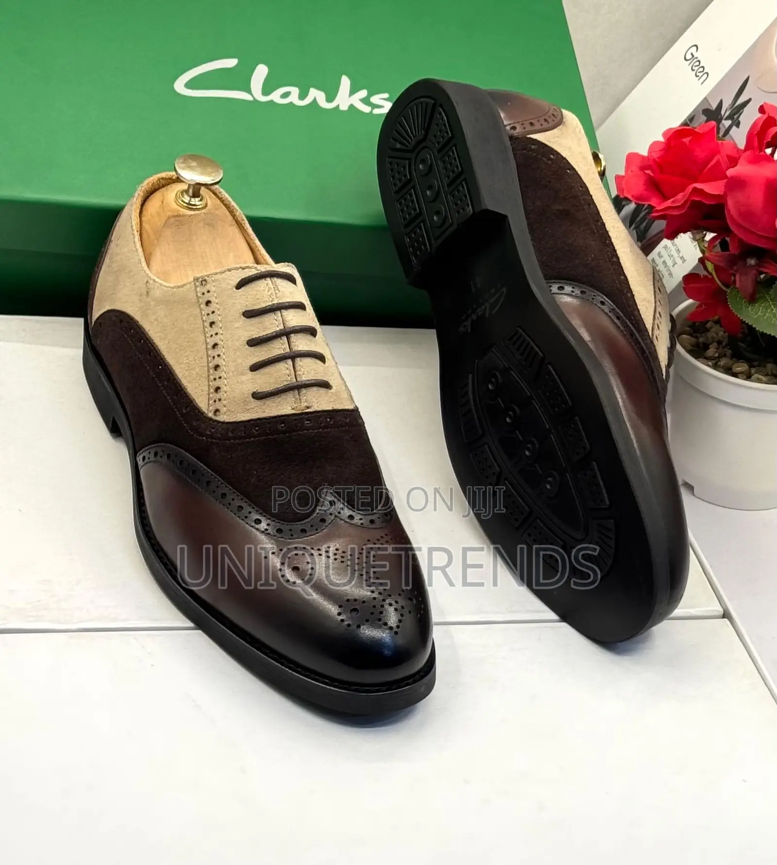 Clarks Classic Leather-Suede Brogue Shoes