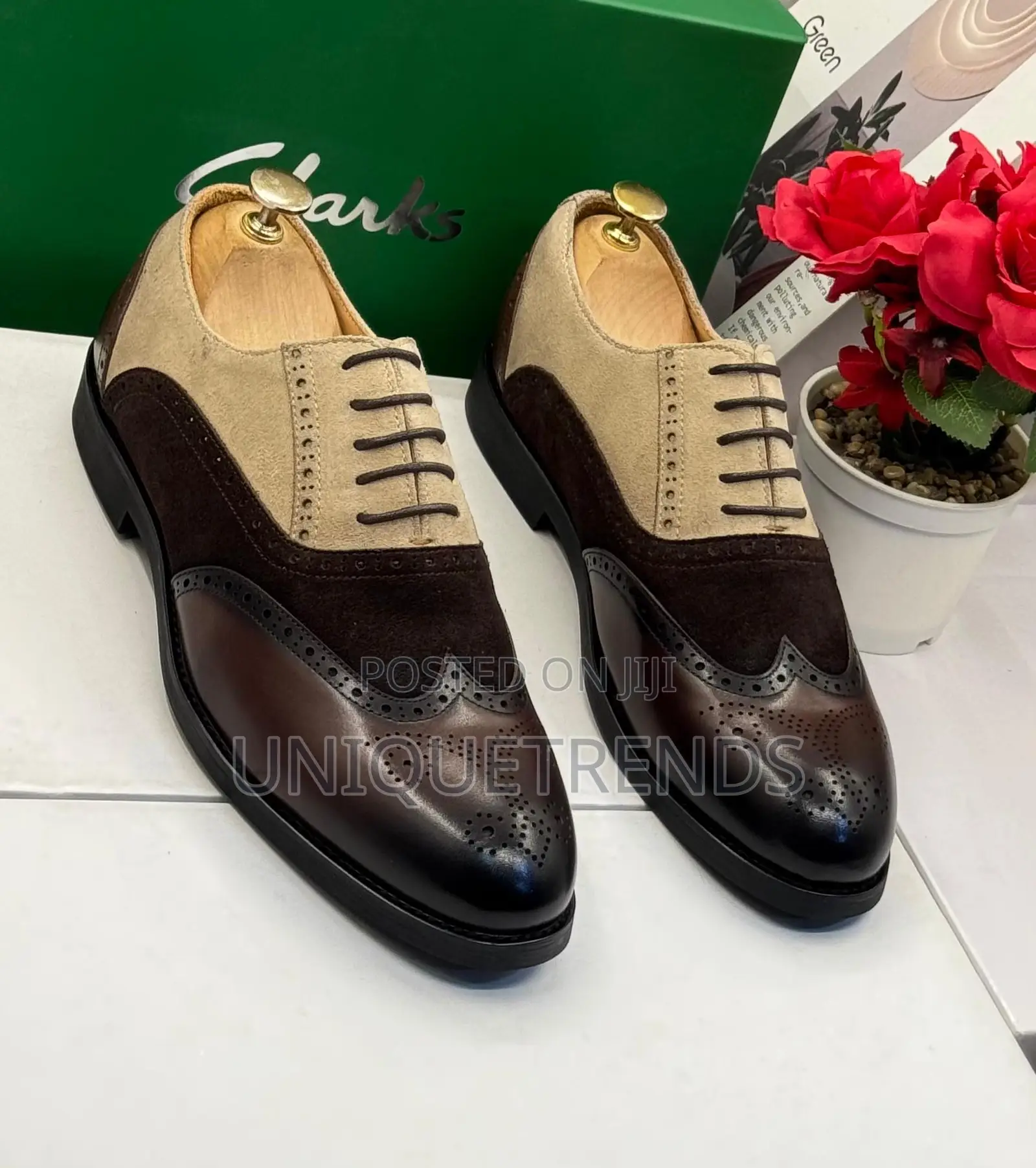 Clarks Classic Leather-Suede Brogue Shoes