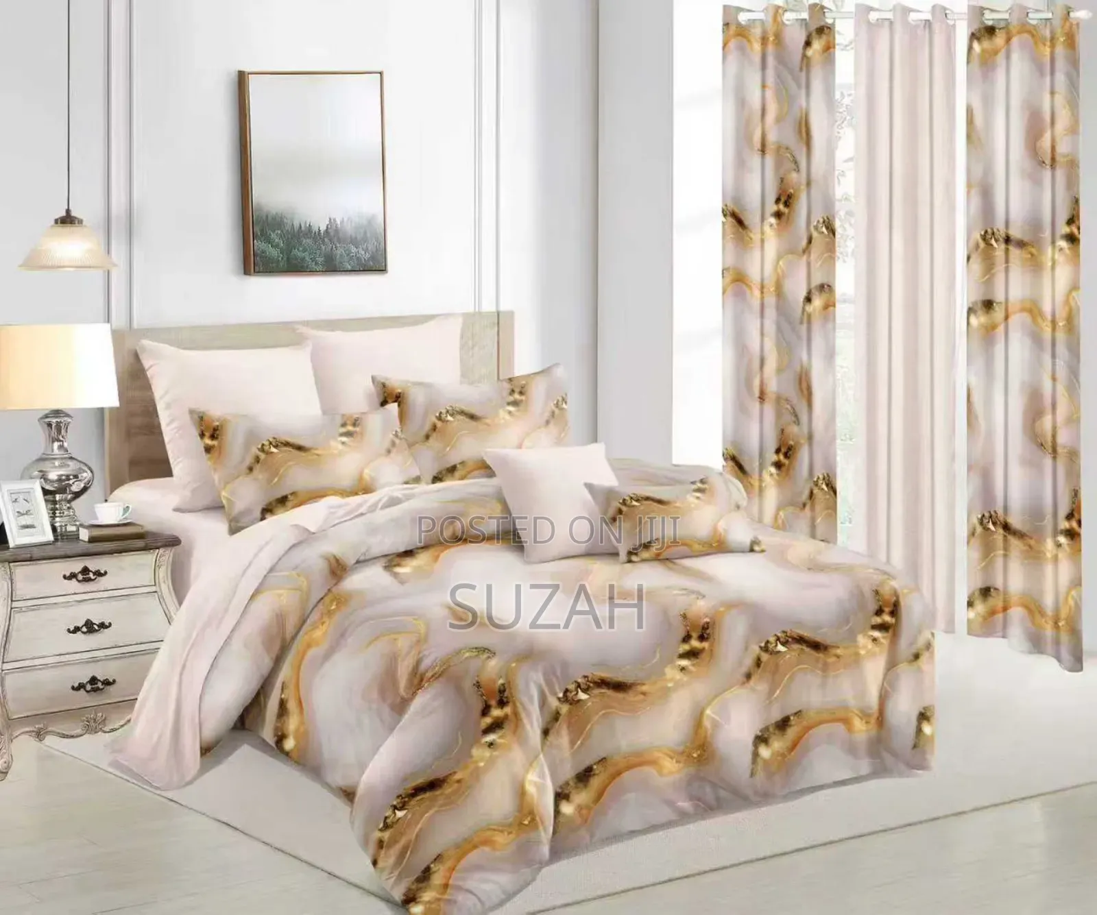 Whitish Gold Bedsheets and Curtains