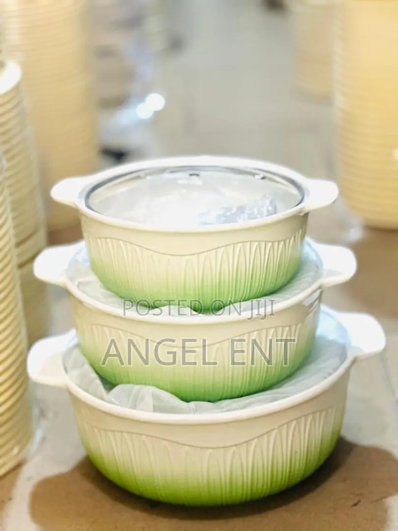 3 Piece Quality Ceramic Serving Pot Set With Glass Lids (Location:Ksi)