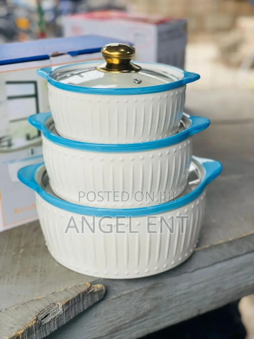 3 Piece Quality Ceramic Serving Pot Set With Glass Lids (Location:Ksi)