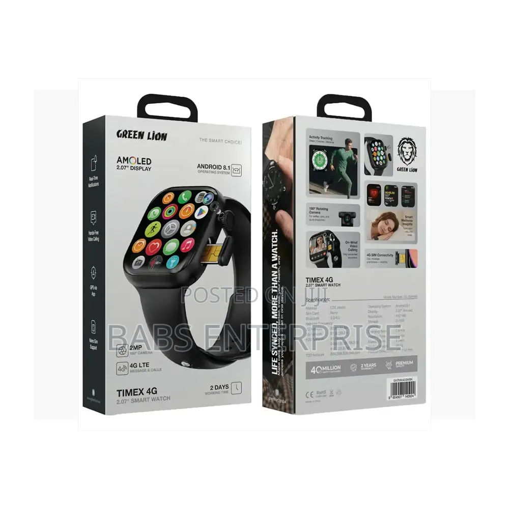 Green Lion Timex 4g 2.07 Inch Smart Watch – Black
