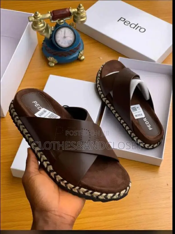 Men's Brown Leather Cross-Strap Sandals