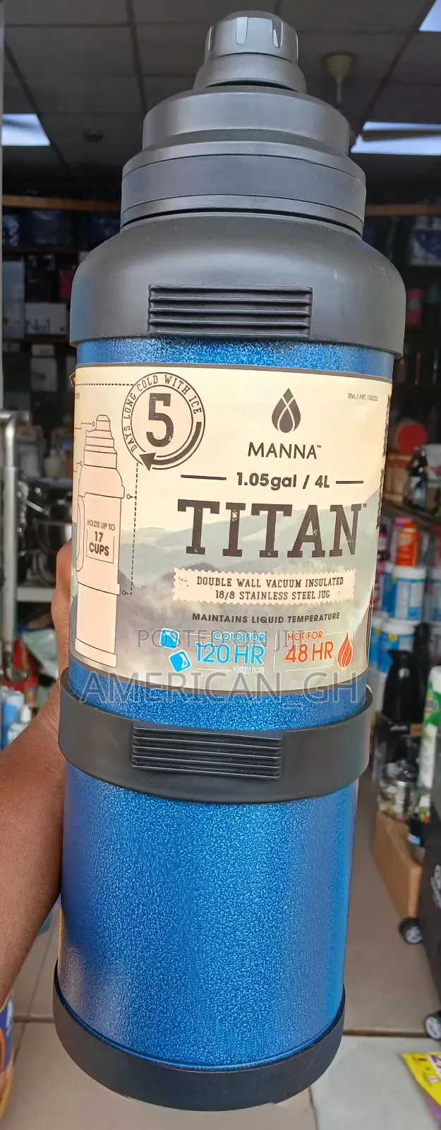 4l Titan Double Wall Vacuum Insulated Stainless Steel Flask, 48hrs Hot