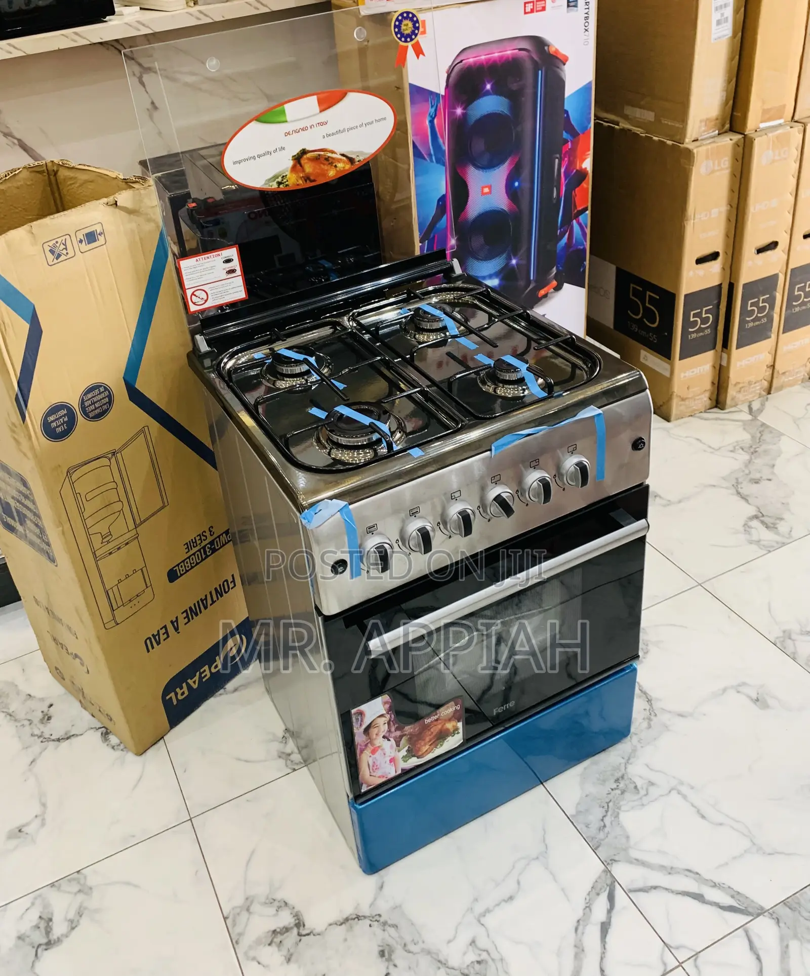 Get Unique Ferre 60x60cm 4 Burner Freestanding Cooker(Gray)Oven.