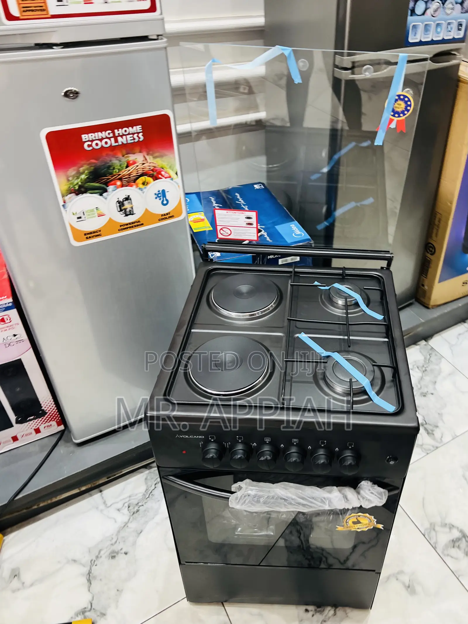 Affordable Volcano 2 Gas + 2 Electric Freestanding Cooker(Black) 
