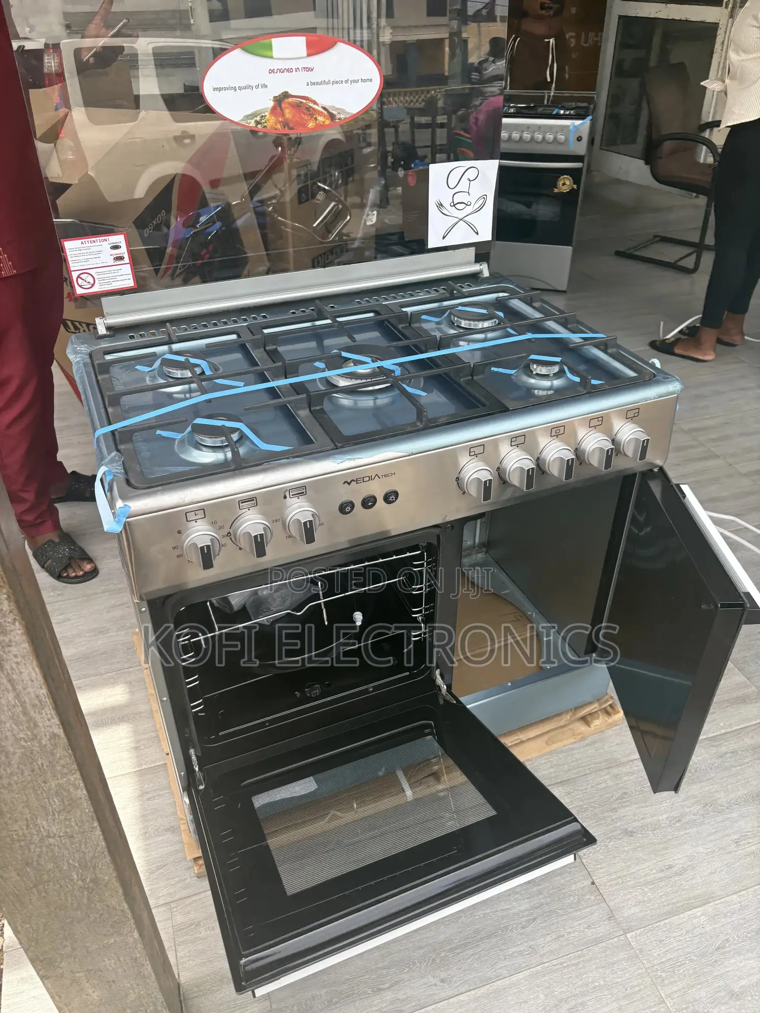 Mideatech 5-Burner 90x60cm Gas Cooker Half Inox