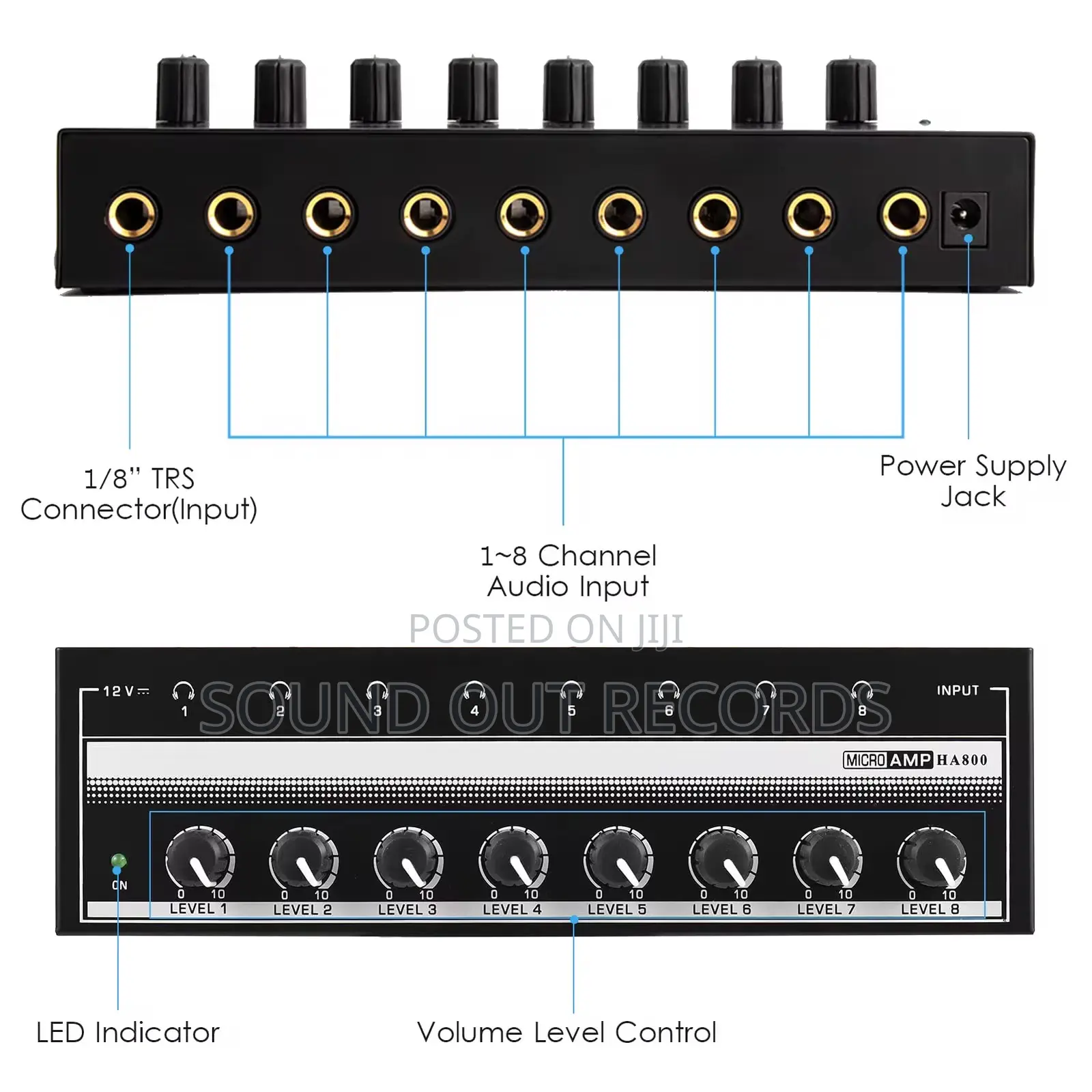 8in1 In Ear Monitor Headphone Splitter/Amplifier