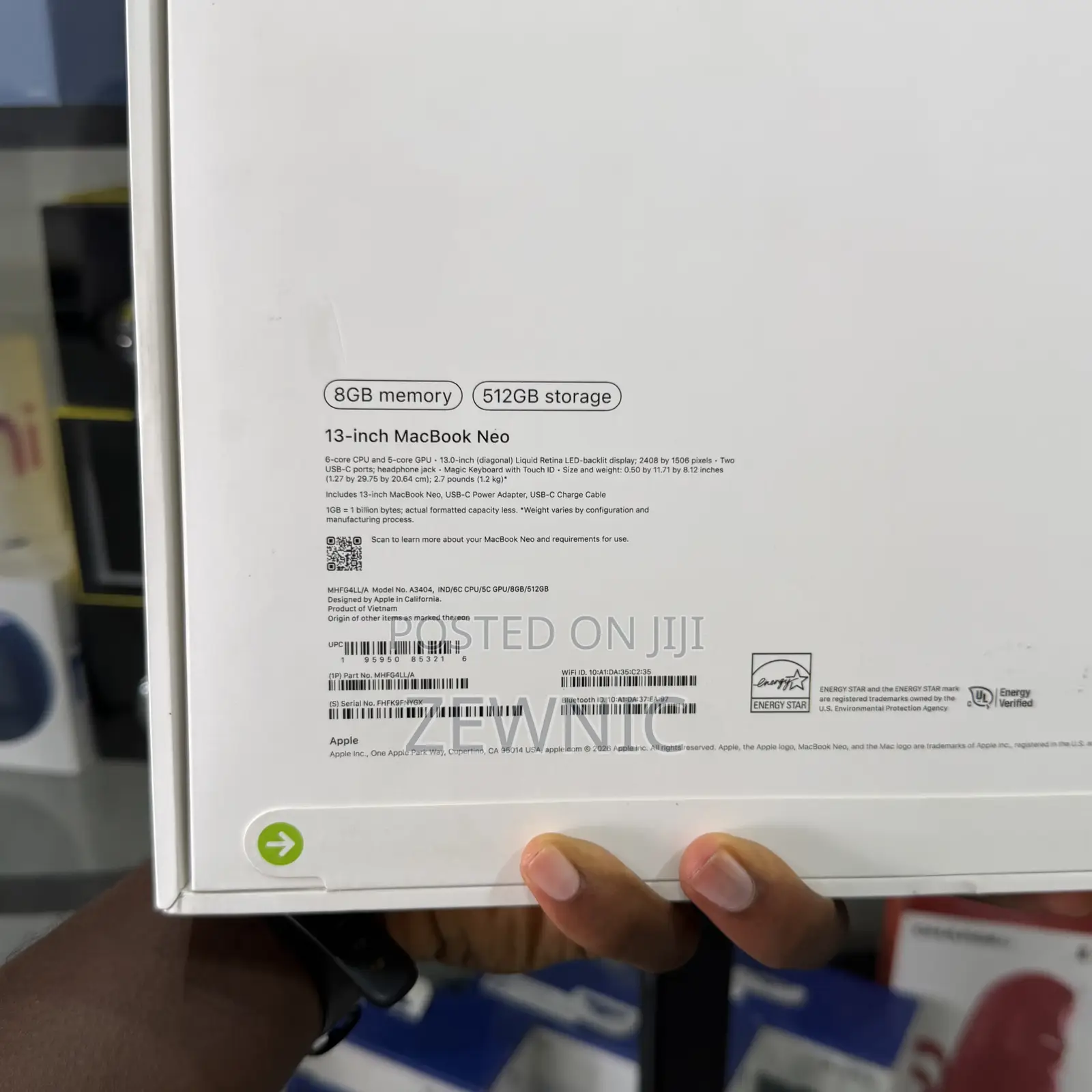 New Laptop Apple MacBook Neo 2026 8GB Apple M5 SSD 512GB