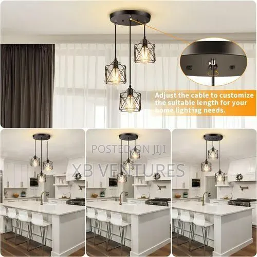 3 Head, Adjustable Pendant, Recessed Lighting+Metal Cage Base