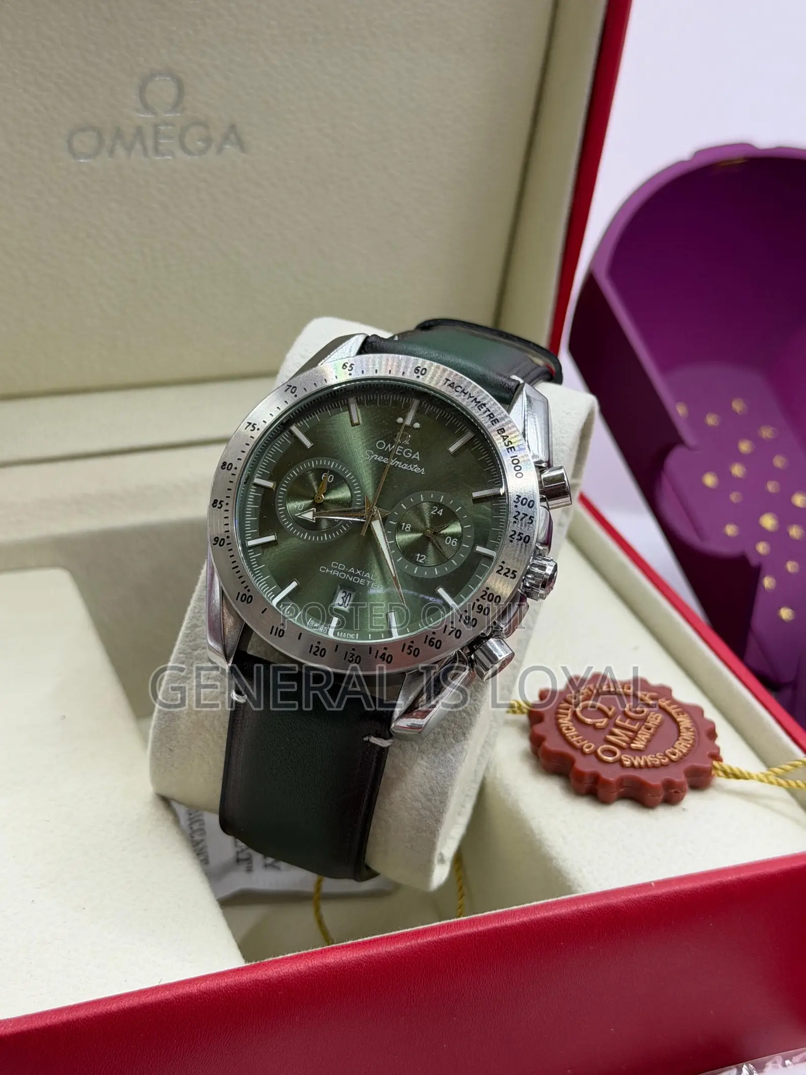 Omega Speedmaster Co-Axial Chronometer Swiss With Green Leather Strap