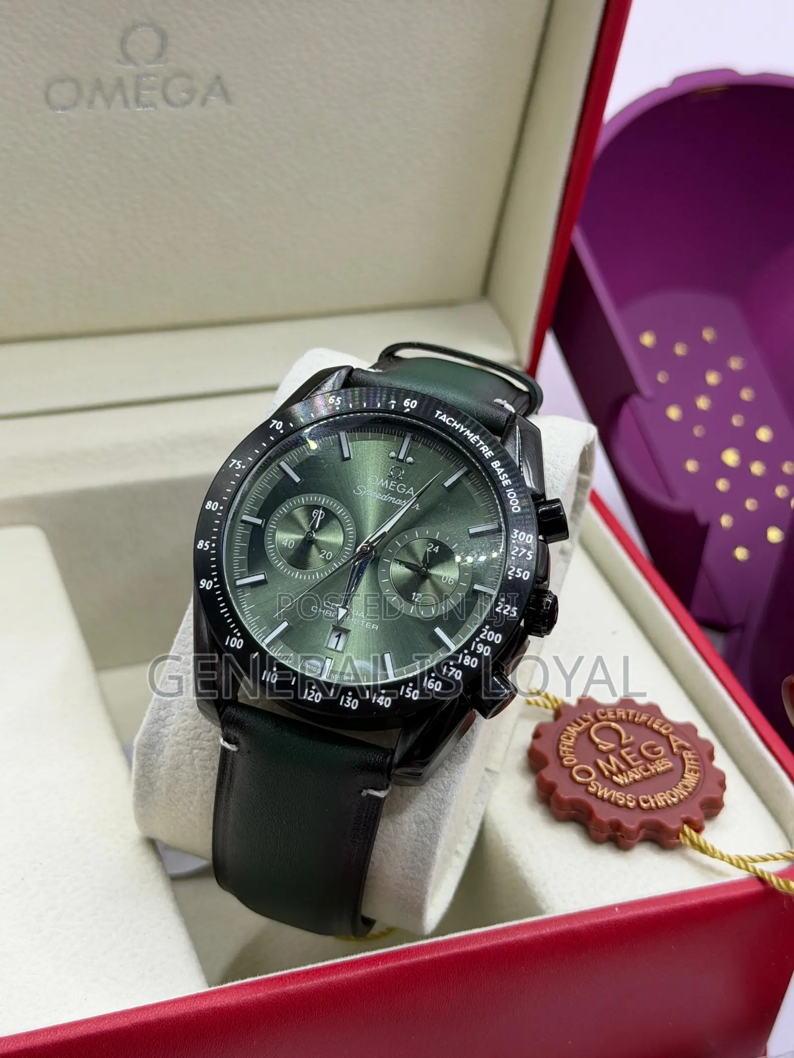 Omega Speedmaster Co-Axial Chronometer Swiss With Green Leather Strap