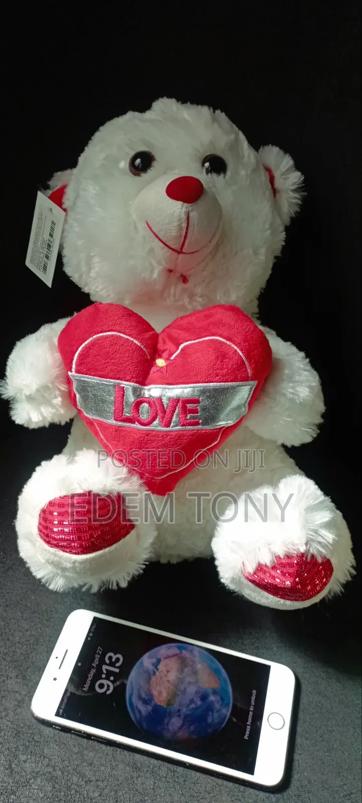 White Red Teddy Bear With "Love" Inscribed on It.Dimensions 30×24cm