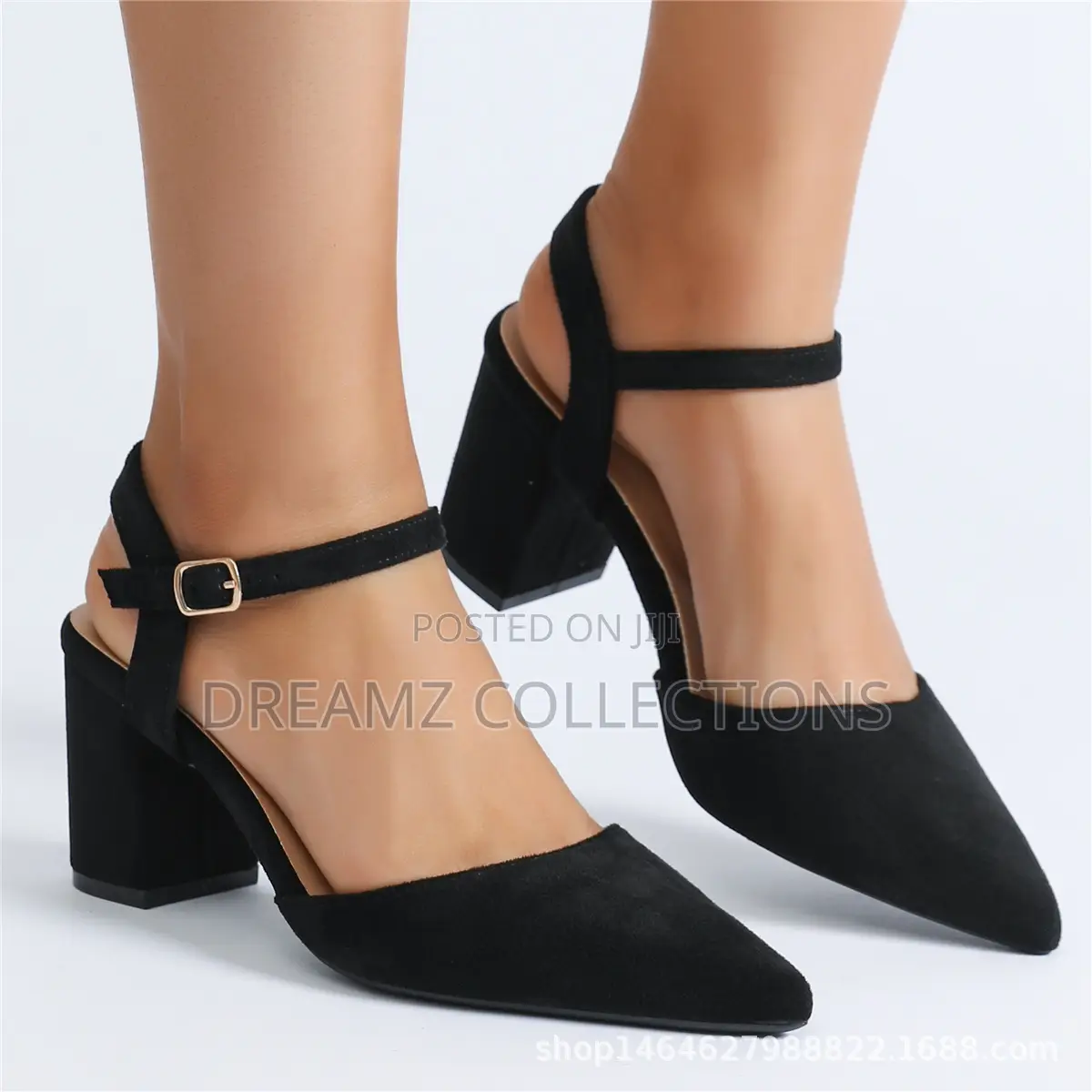 Pointed Toe Ankle-Strap Block Heel
