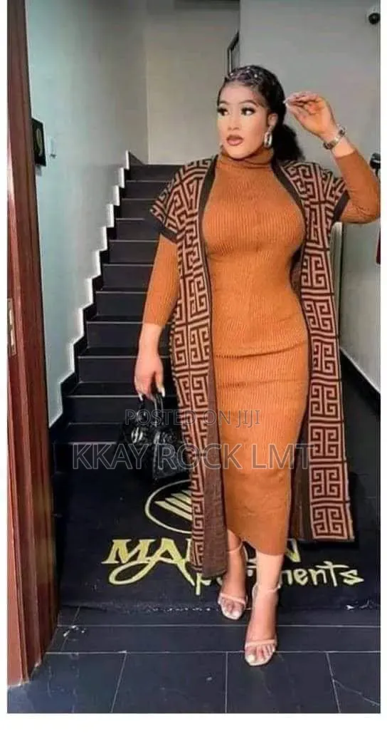 Beautiful 2 Piece Straight Bodycon Dress and Long Coat