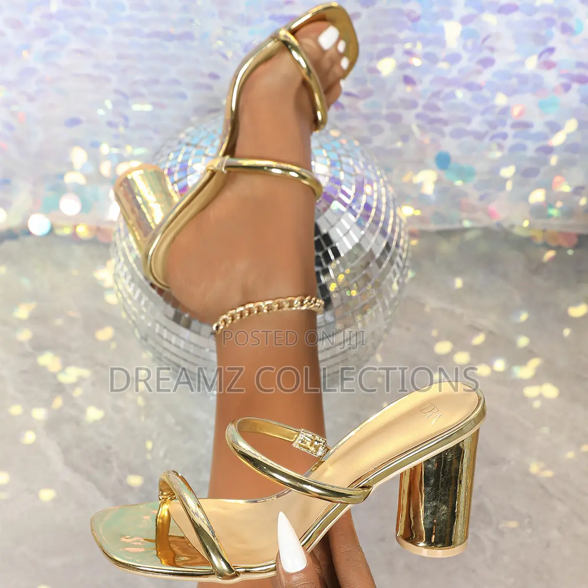 Croc-Texture Strap Block Heel Sandal