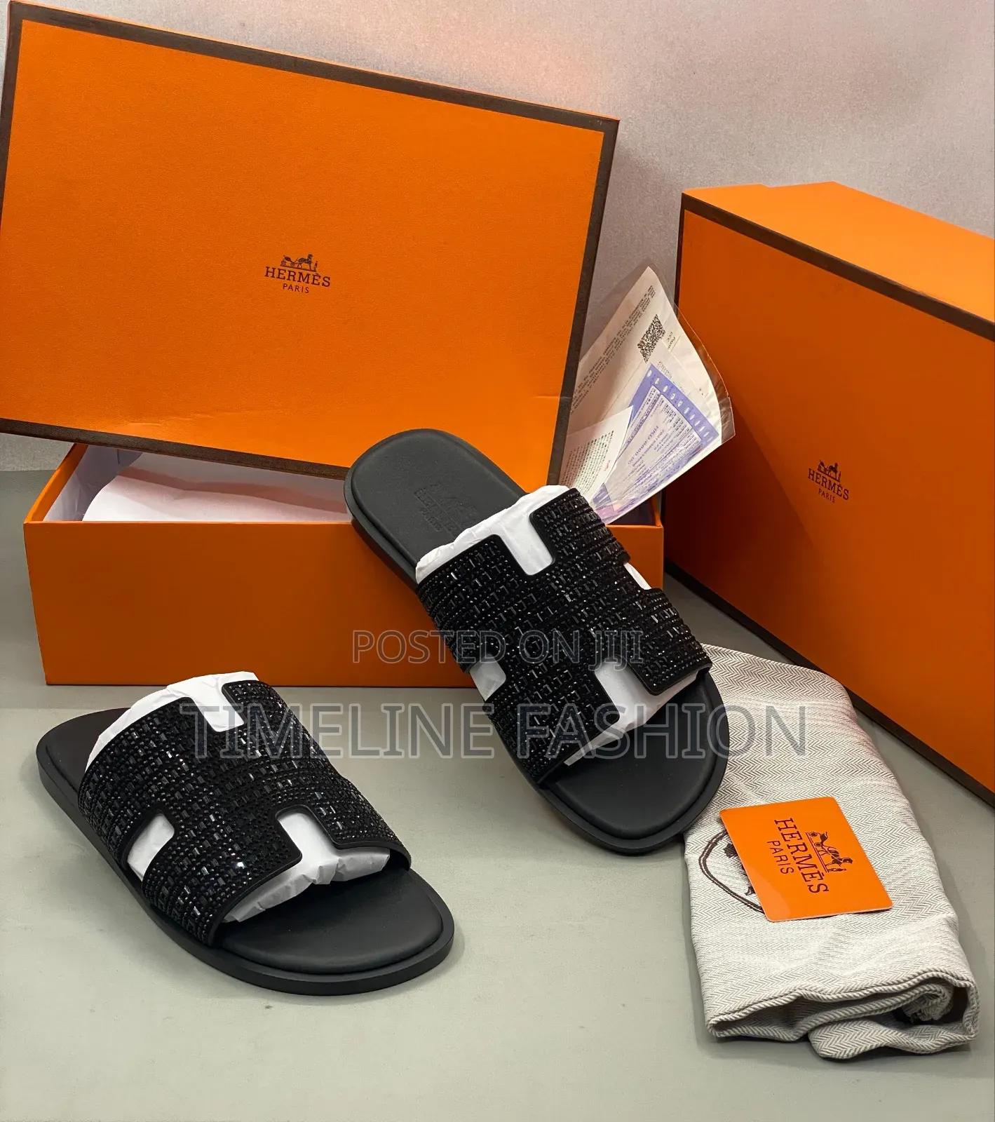 Quality Hermes Men's Luxury Black Slippers