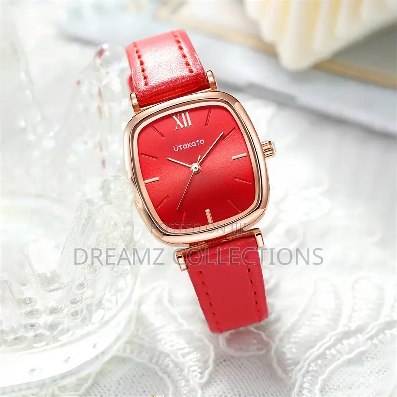 Square Dial Leather Strap Watch