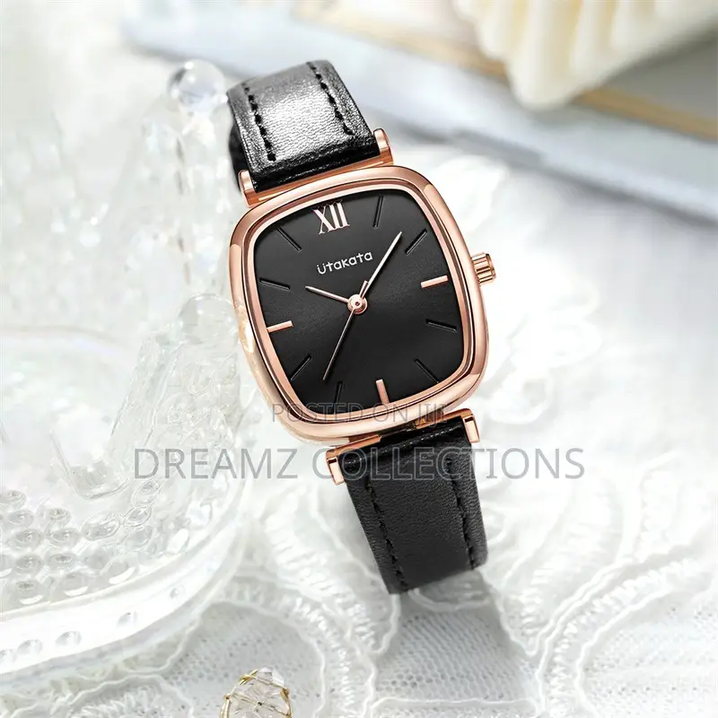 Square Dial Leather Strap Watch