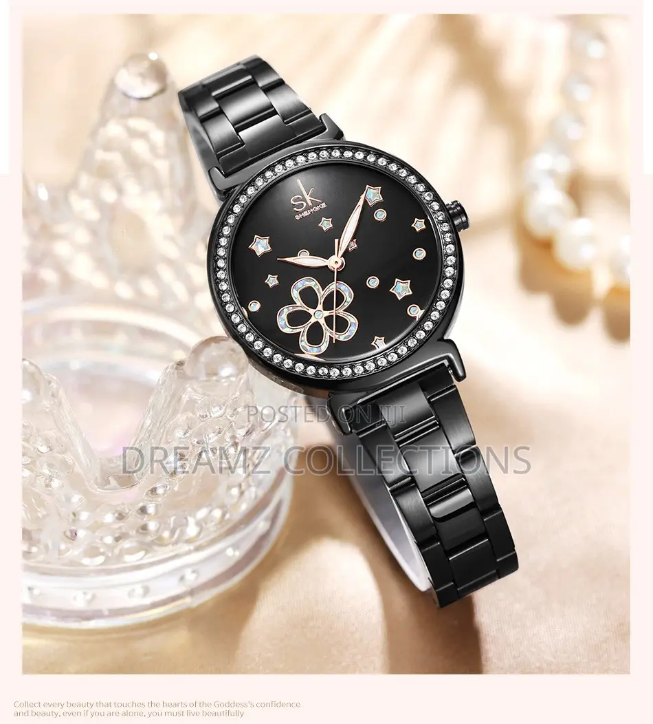 Crystal Bezel Floral Dial Watch