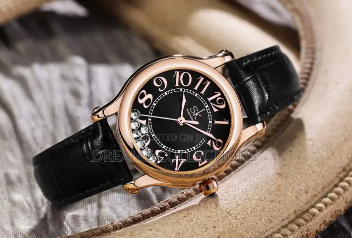 Crystal Accent Leather Strap Watch