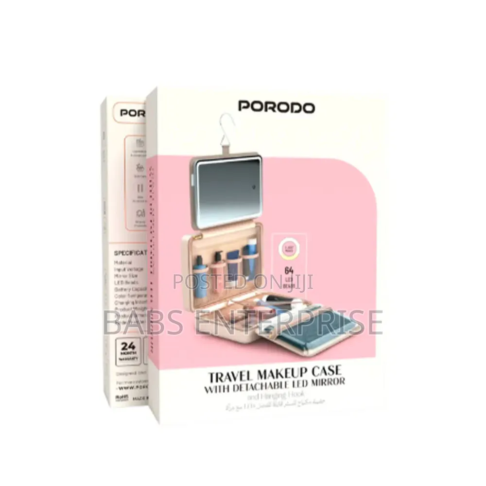 Porodo Travel Makeup Case With Detachable Led Mirror Hanging Hook