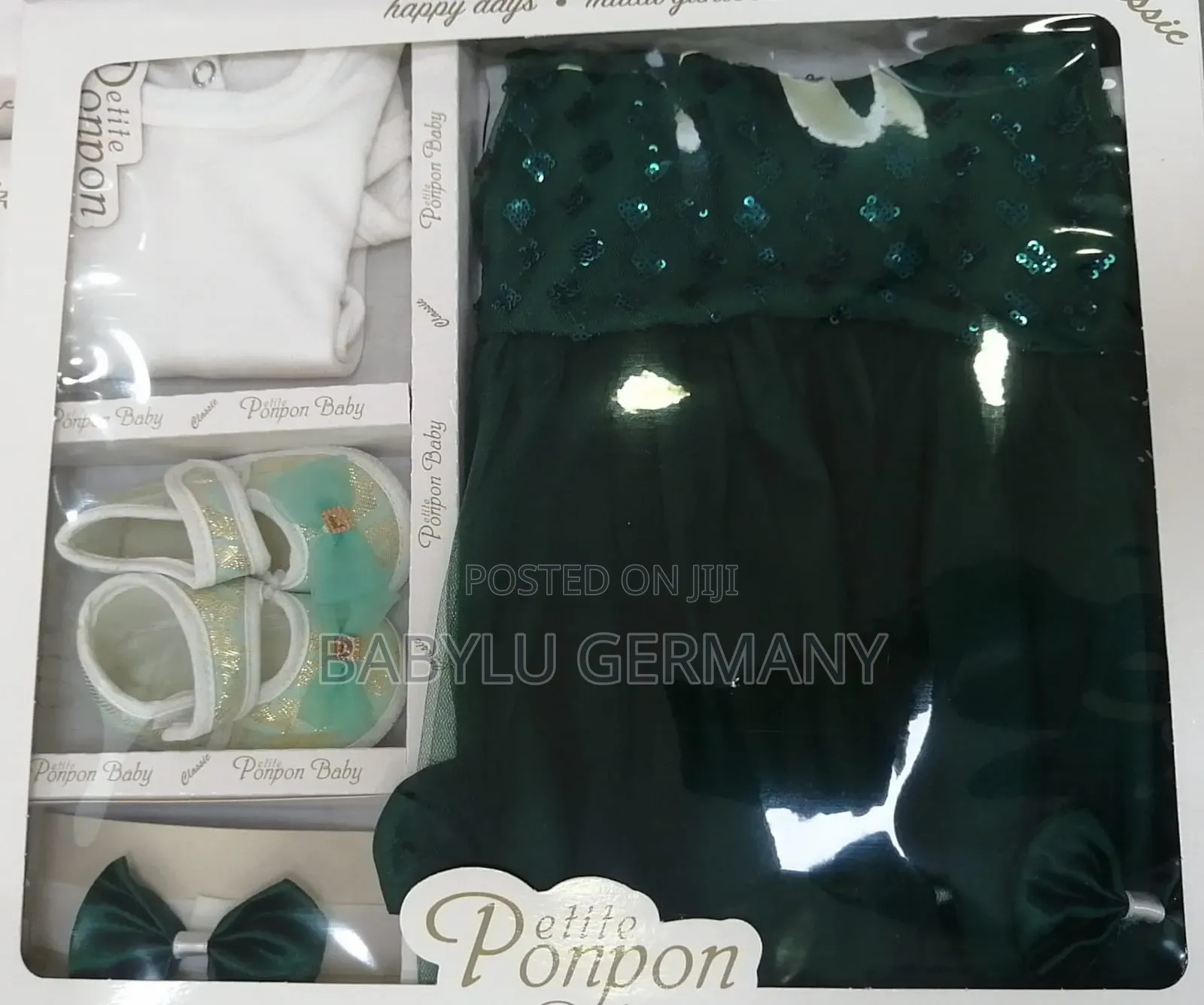 Newborn to 4 Months Green Dress Gift Set