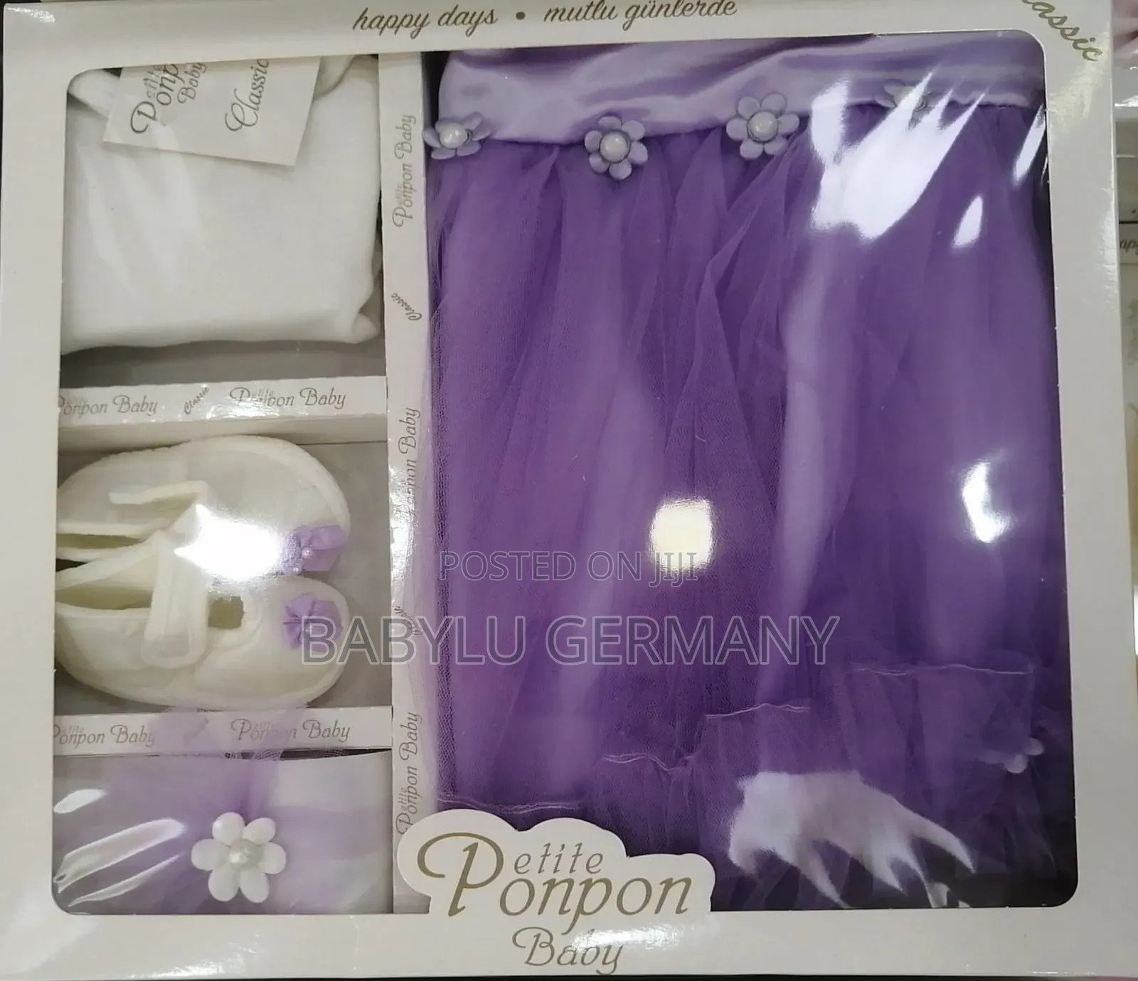 Purple Baby Dress Gift Set With Shoes, Headband and Onesie