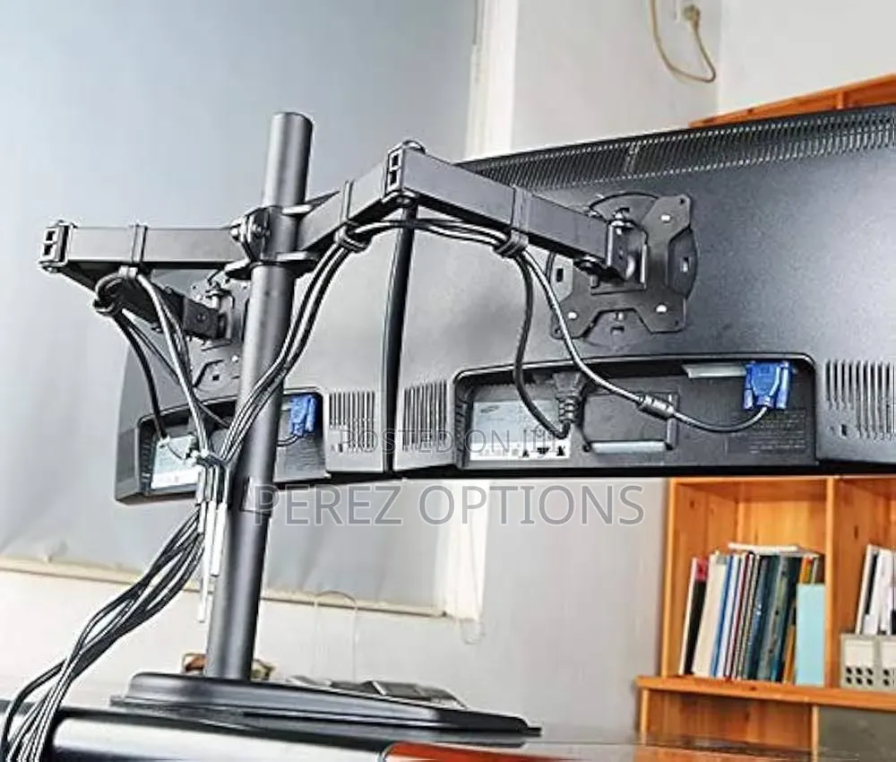 Rife Dual Standing Height Adjustable 2 Arm Monitor Stand For Desk