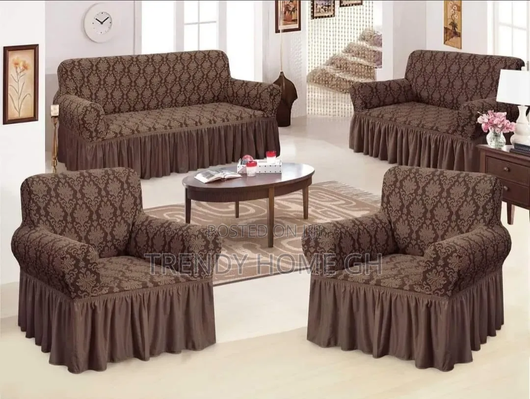 Turkish Stylish Stretchable Jacquard Sofa Covers Set Maroon 3,2,1,1
