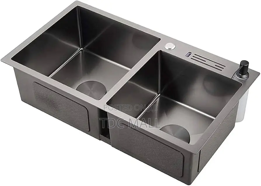Premium Black Sink–Double Bowl With Knife Holder Accessories