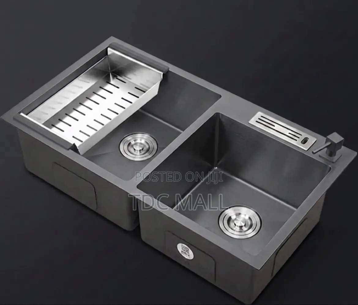 Premium Black Sink–Double Bowl With Knife Holder Accessories