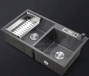 Premium Black Sink–Double Bowl With Knife Holder Accessories