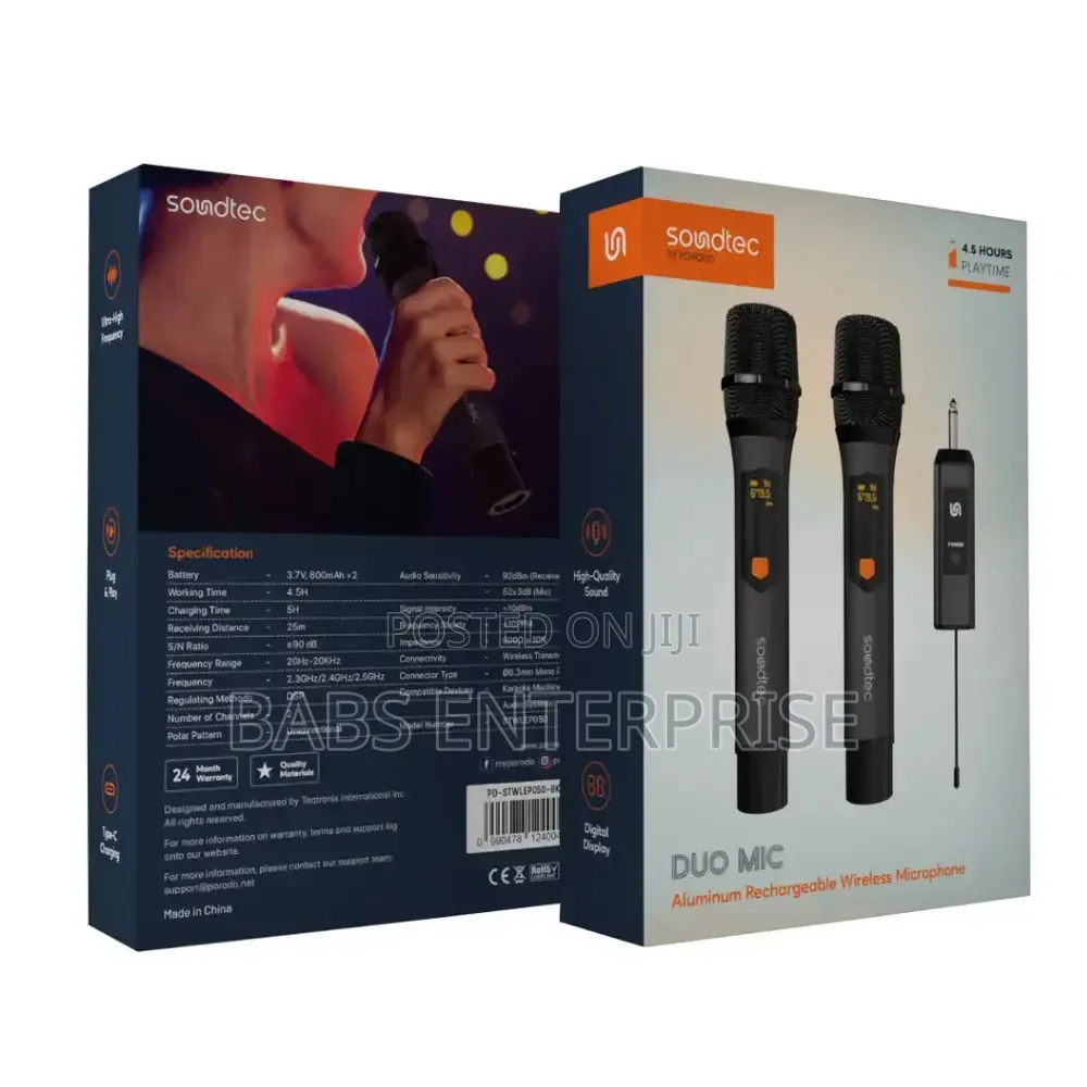 Porodo Soundtec Duo Mic Aluminum Rechargeable Wireless Microphone