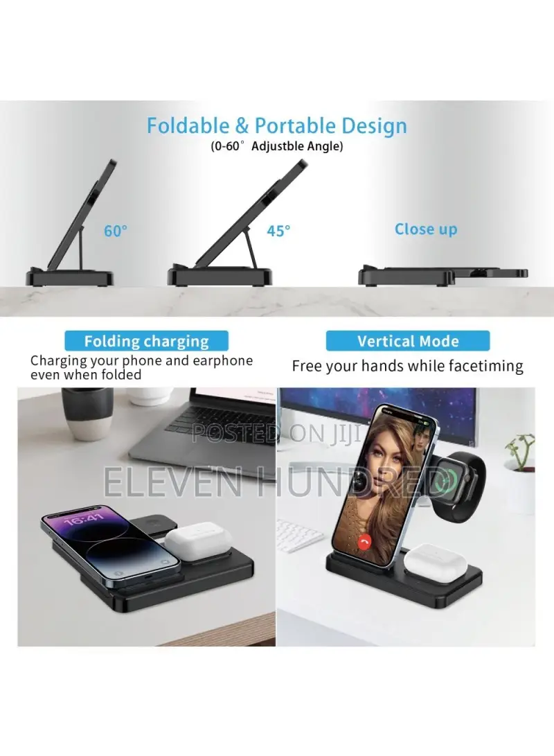 15w 3-in-1 Multifunction Folding Wireless Charger (White)