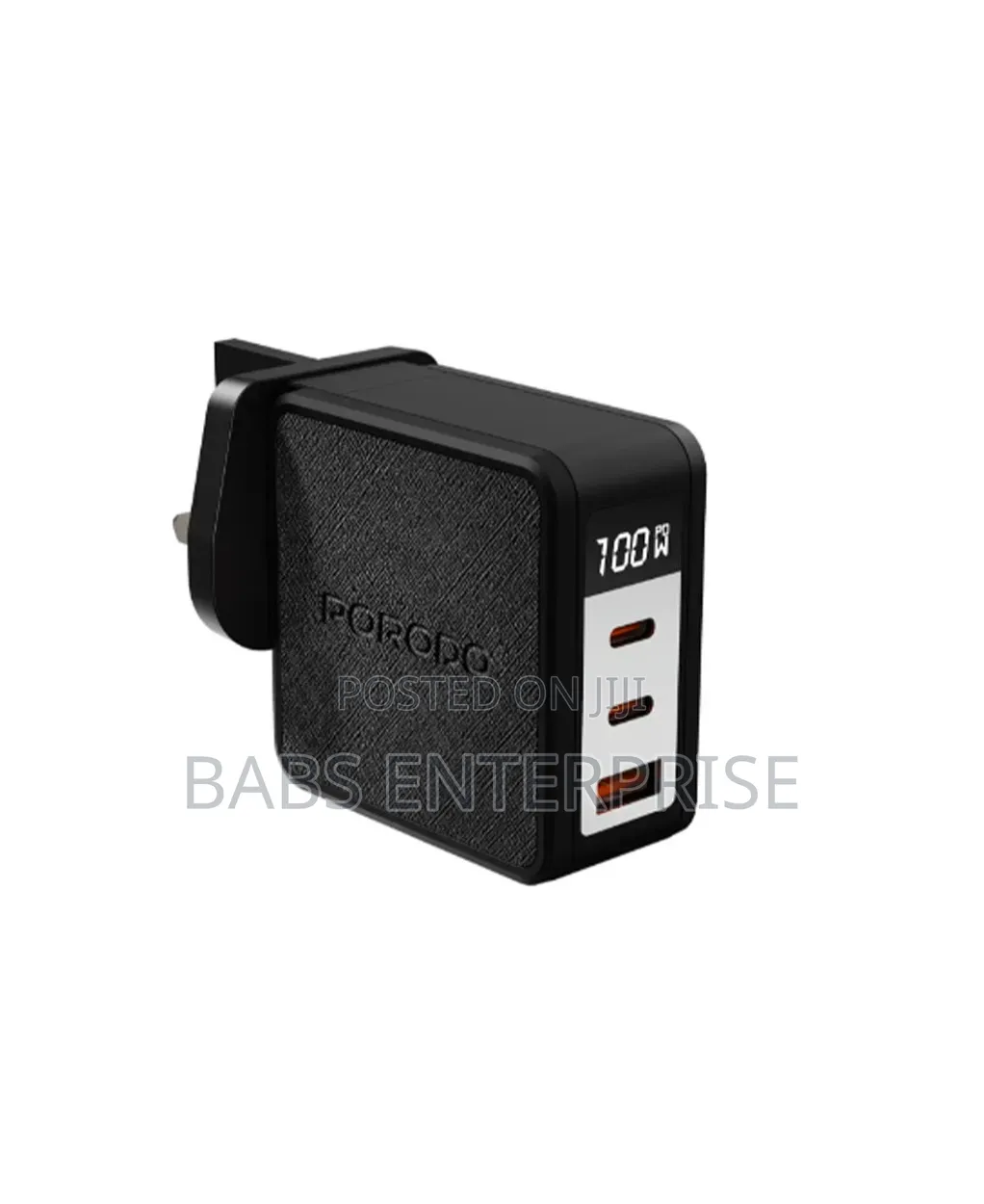 Porodo Quantum Gan 100w C+C+A Uk Gan Charger With Digital Screen Black